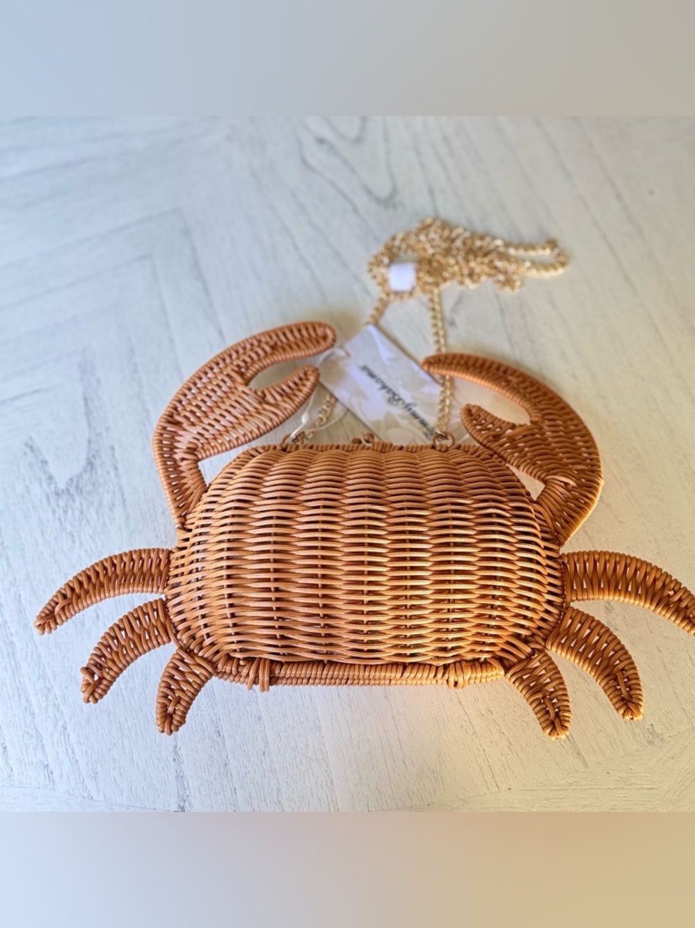 New Tommy Bahama Woven Crab-Shaped Rattan Beach Bag - Brown - Picture 14 of 16